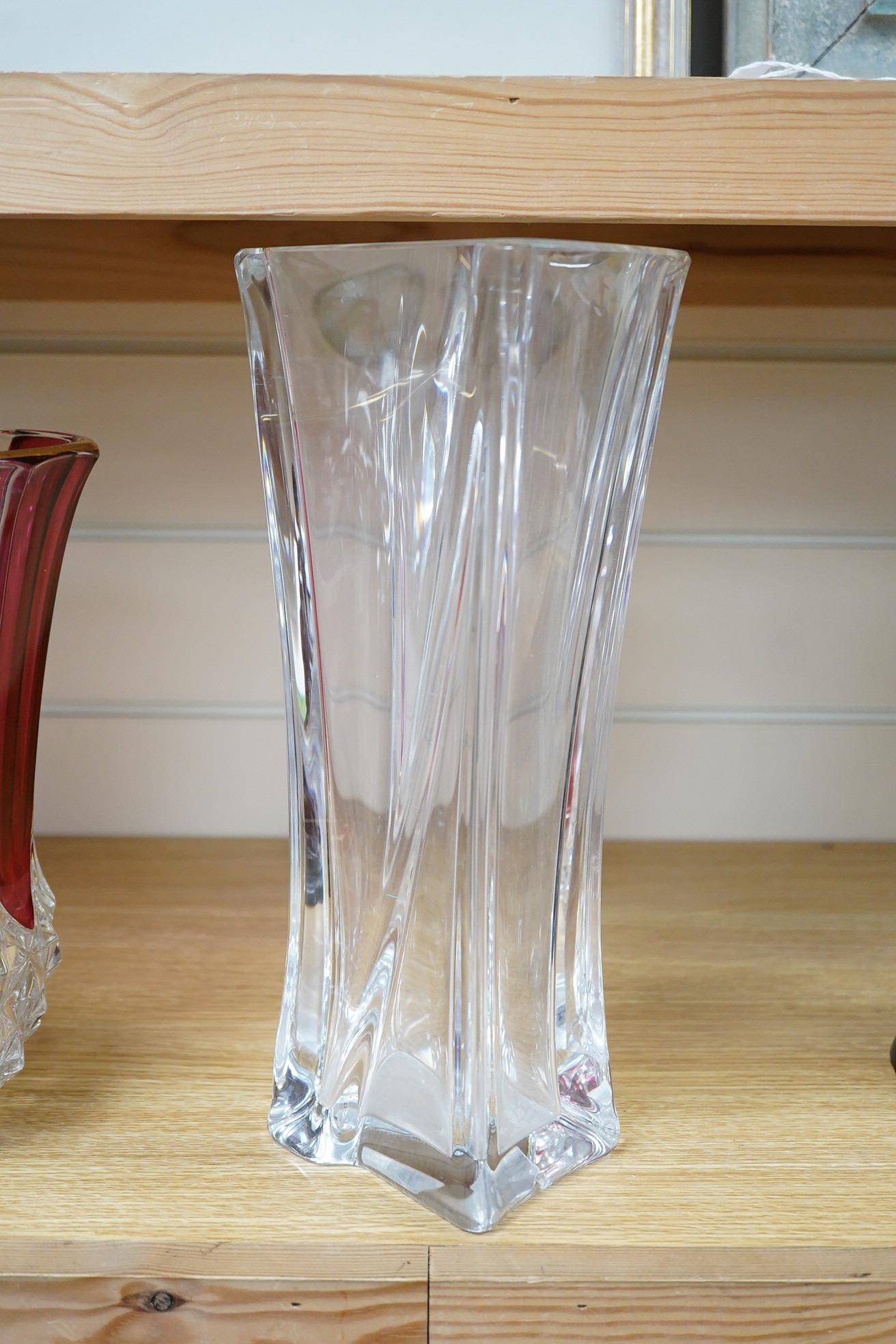 A Daum France square glass vase, 1970's, signed, 31cm high